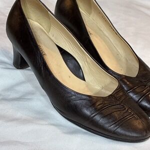 Taryn Rose Shoes Made In Italy Leather  Brown Block Heel Pump Sz 38.5